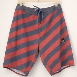 Volcom Men's Red & Blue Striped Boardshorts